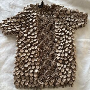 Vintage Step in Style Popcorn Bubble Shirt Top Y2K 90s Magic Stretch Tan Gold OS